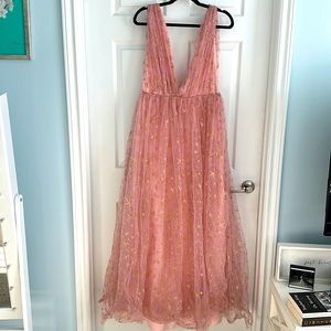 Joanna August Pink Star Tulle Deep Plunge Formal Dress Size 10